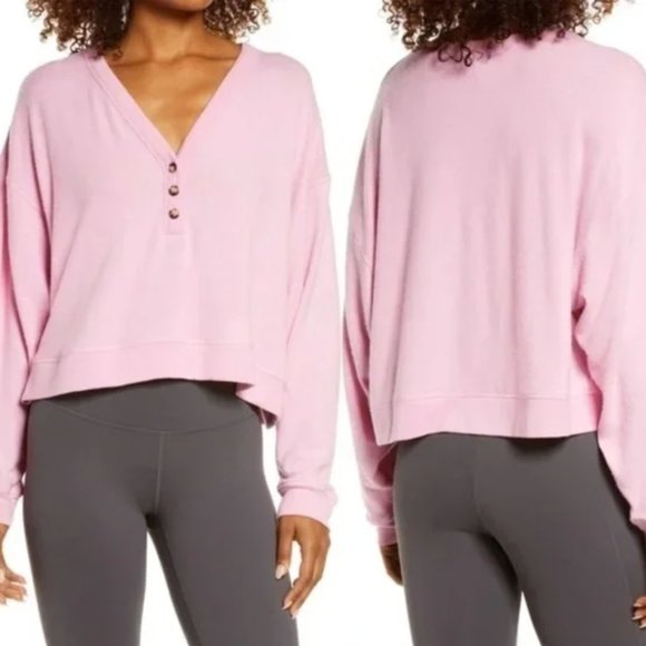 ALO Yoga Tops - ALO YOGA Pink Soho Henley Cropped Sweatshirt S